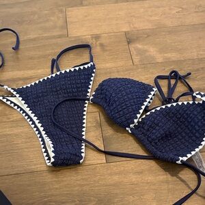 SHEIN Navy and White Bikini Set